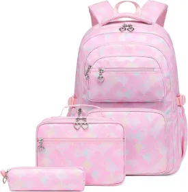 3Pcs Kids Backpack Set for Girls with Matching Lunch Bag, Girls School Bag Backpack for Kids