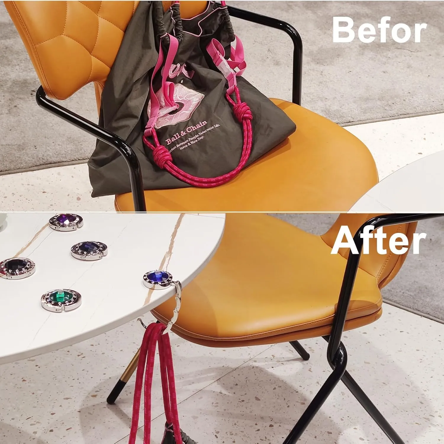 4 PCS Portable Purse Hanger with Foldable Design & Crystal Alloy,Tables Handbag Hook Space-Saving Closet Hook Organizer Accessory,4 Color (Hot Pink,Yellow,Sky Blue,White)