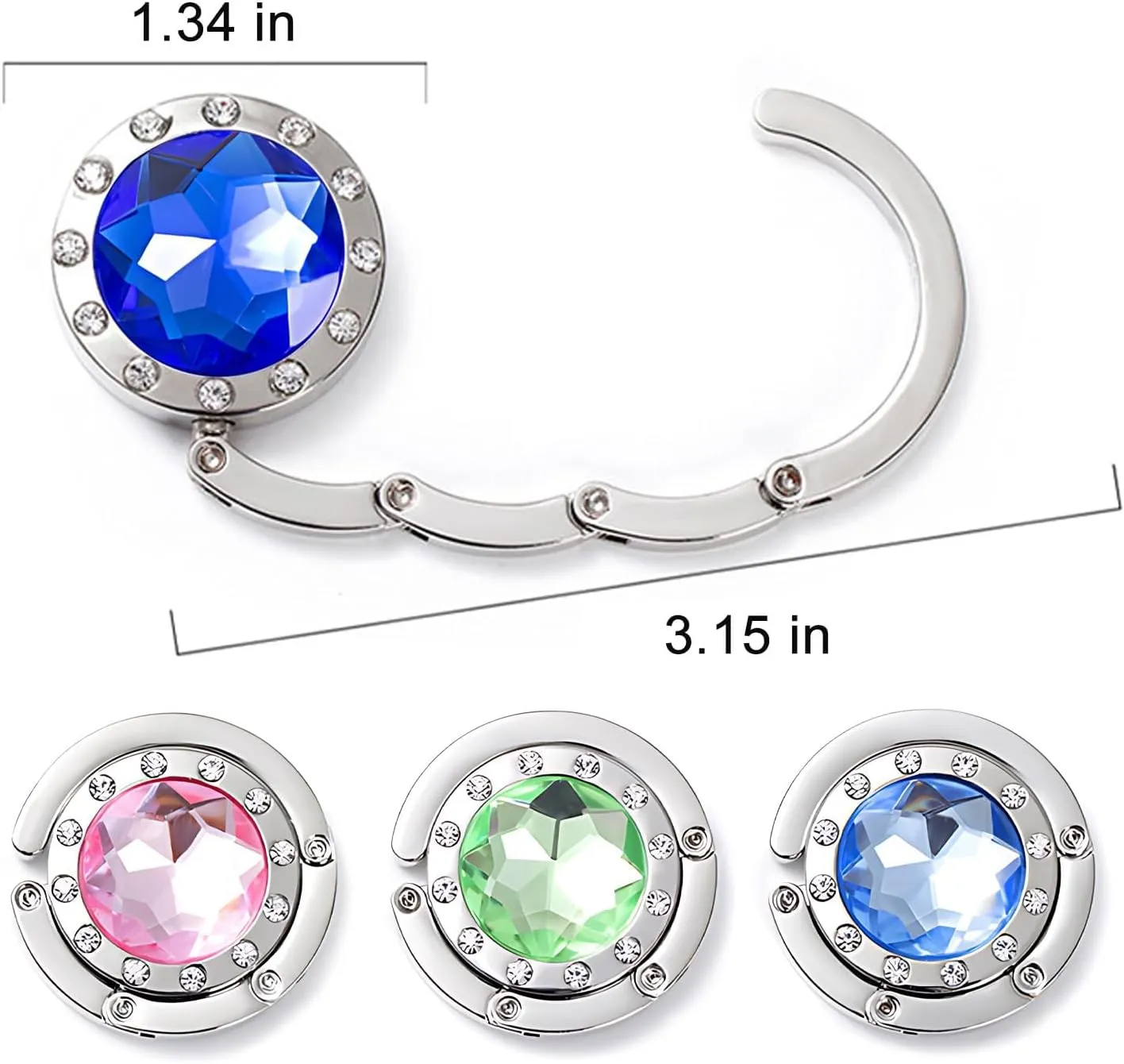 4 PCS Portable Purse Hanger with Foldable Design & Crystal Alloy,Tables Handbag Hook Space-Saving Closet Hook Organizer Accessory,4 Color (Hot Pink,Yellow,Sky Blue,White)