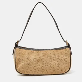 Beige/Brown  Embossed Suede Ava Bag