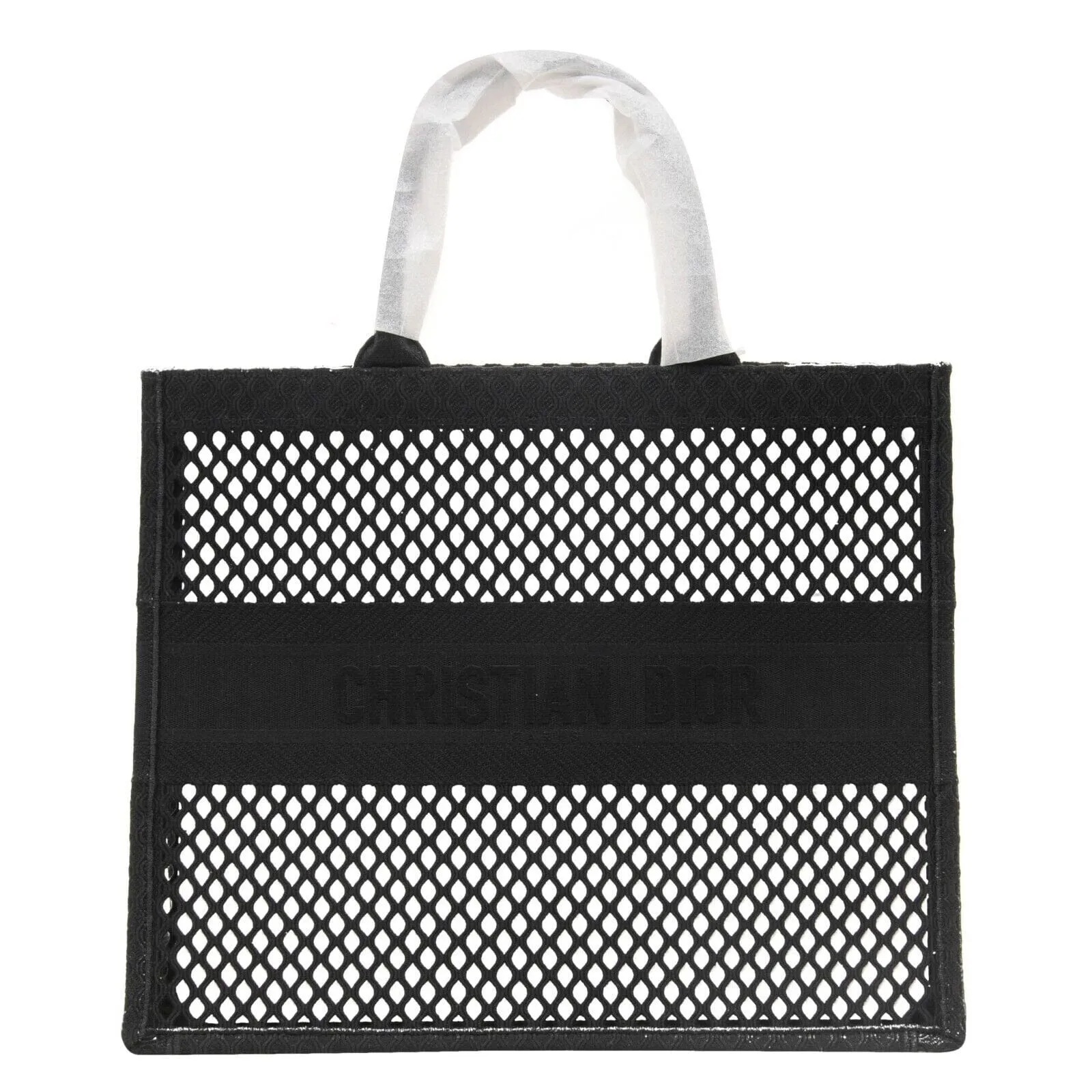 Book Tote Bag Black Logo Woven Mesh Canvas