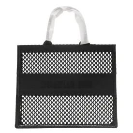 Book Tote Bag Black Logo Woven Mesh Canvas