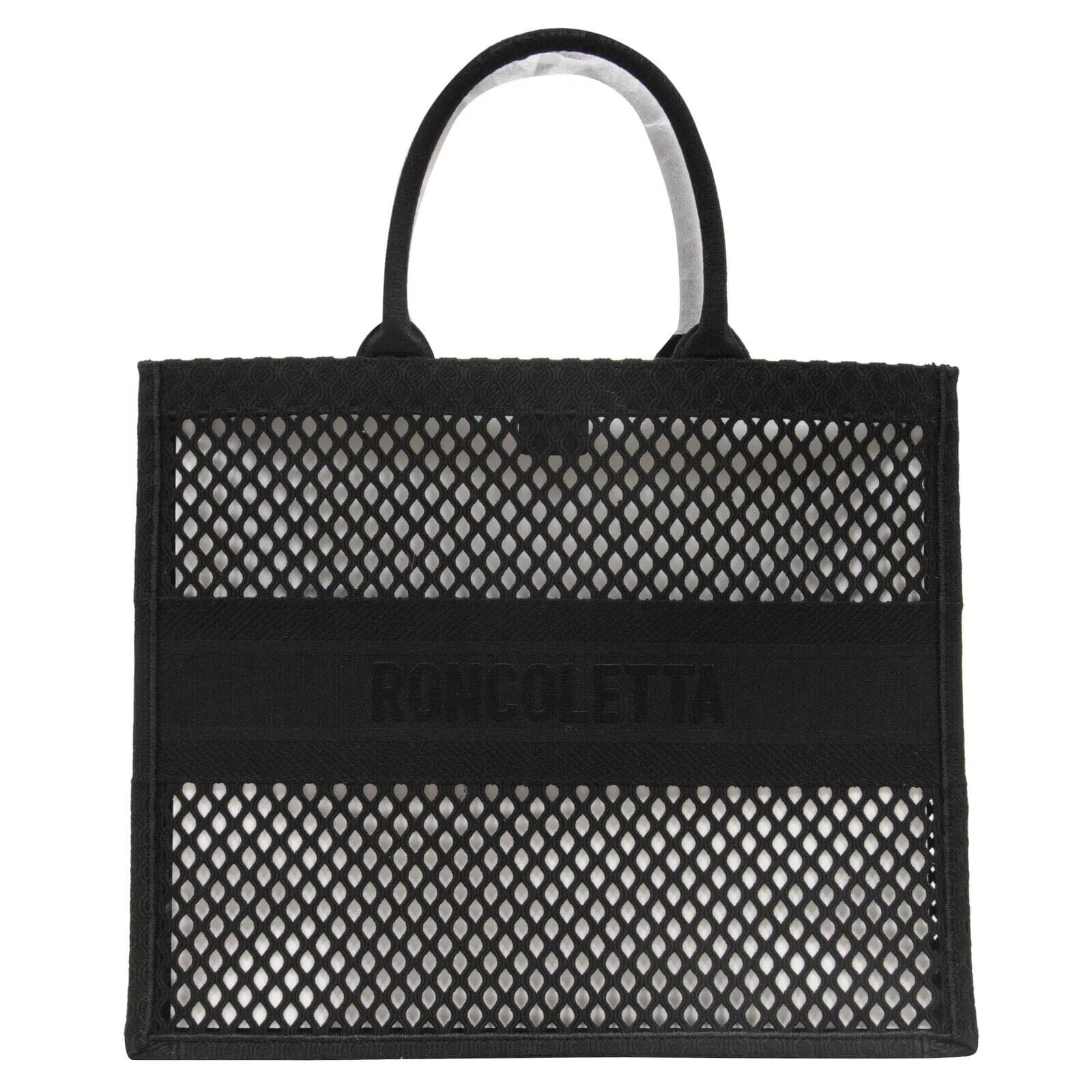 Book Tote Bag Black Logo Woven Mesh Canvas