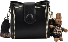 Bootara Bucket Bag, Women's Vintage Bunny Charm Bucket Bag, Crossbody Bag with Adjustable Wider Shoulder Strap