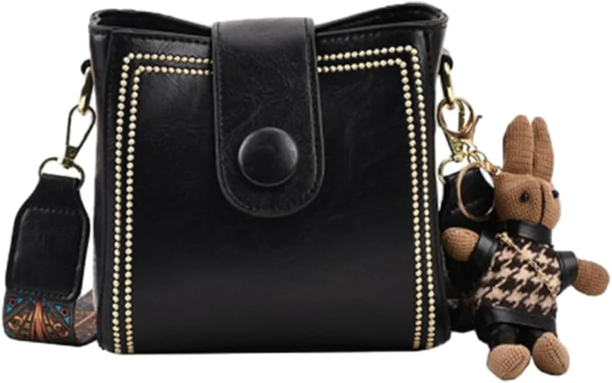 Bootara Bucket Bag, Women's Vintage Bunny Charm Bucket Bag, Crossbody Bag with Adjustable Wider Shoulder Strap