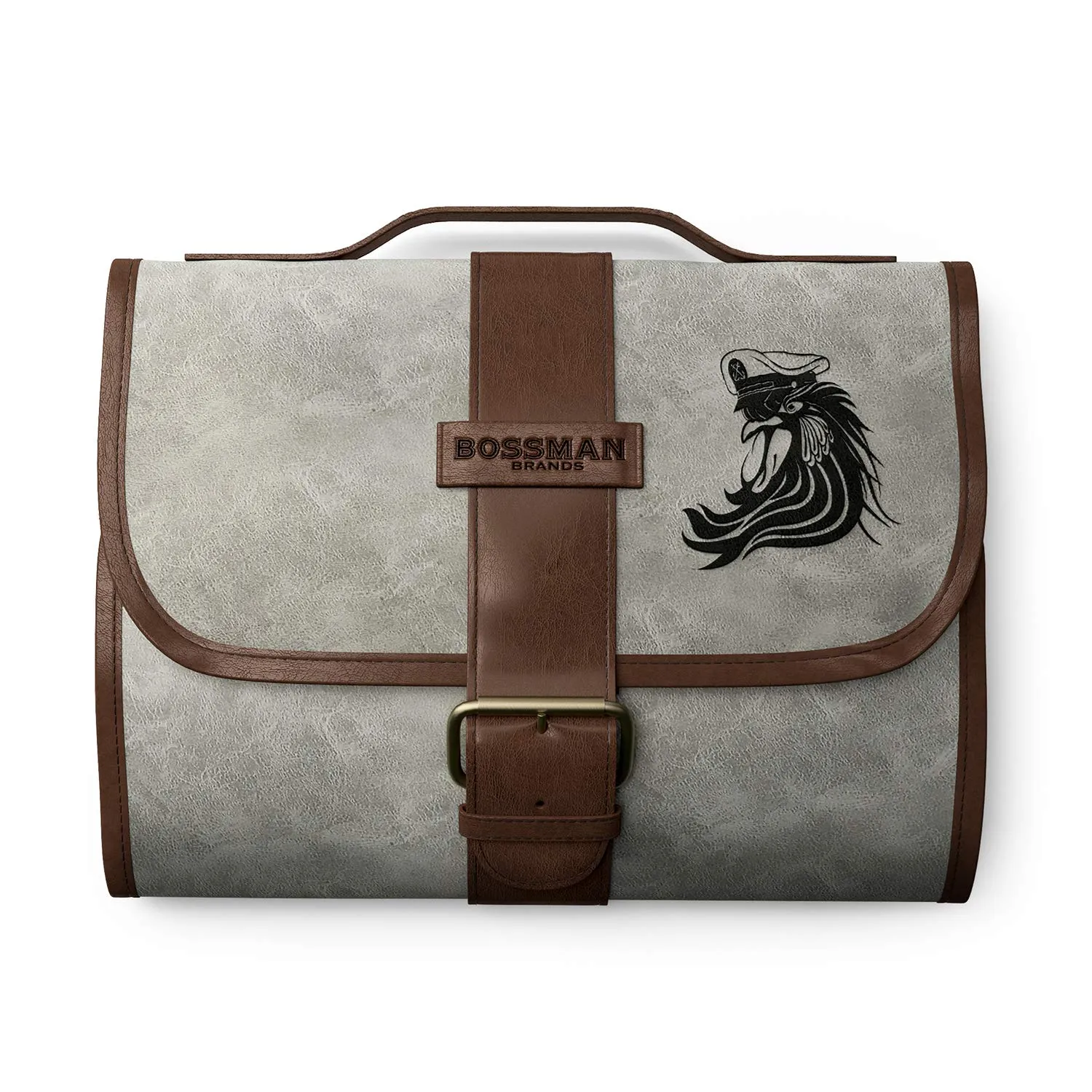 Bossman Leather Toiletry Bag for Men - Hand Crafted - Metal Hanger - 3 Storage Pockets - Water Resistant Toiletry Organizer