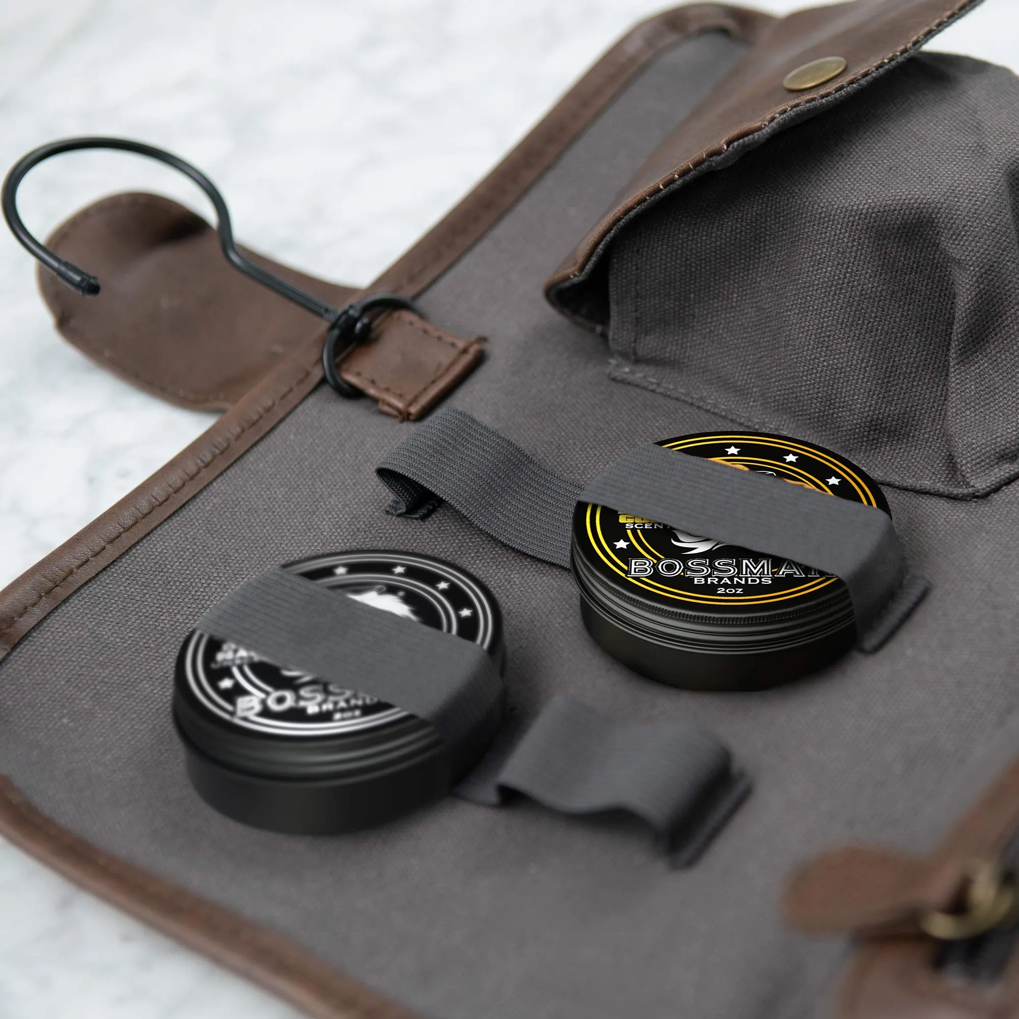 Bossman Leather Toiletry Bag for Men - Hand Crafted - Metal Hanger - 3 Storage Pockets - Water Resistant Toiletry Organizer