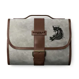 Bossman Leather Toiletry Bag for Men - Hand Crafted - Metal Hanger - 3 Storage Pockets - Water Resistant Toiletry Organizer