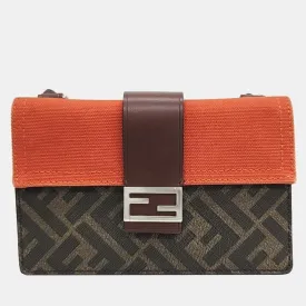 Brown Coated Canvas Baguette Handbag