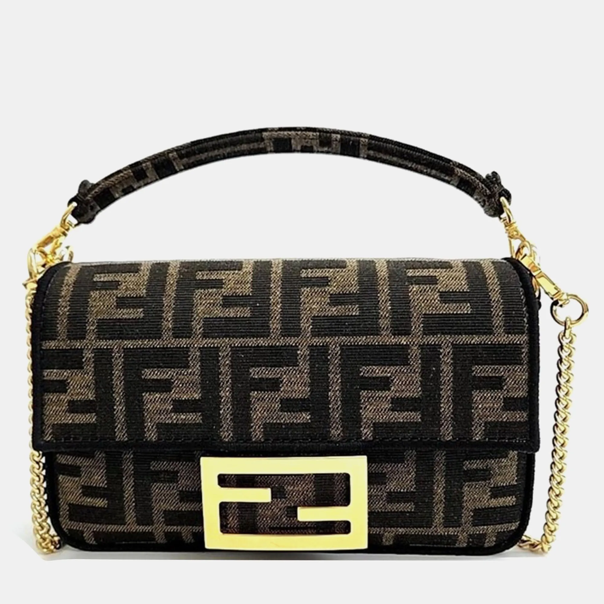 Brown Fabric Zucca Baguette Mini Top Handle Bag