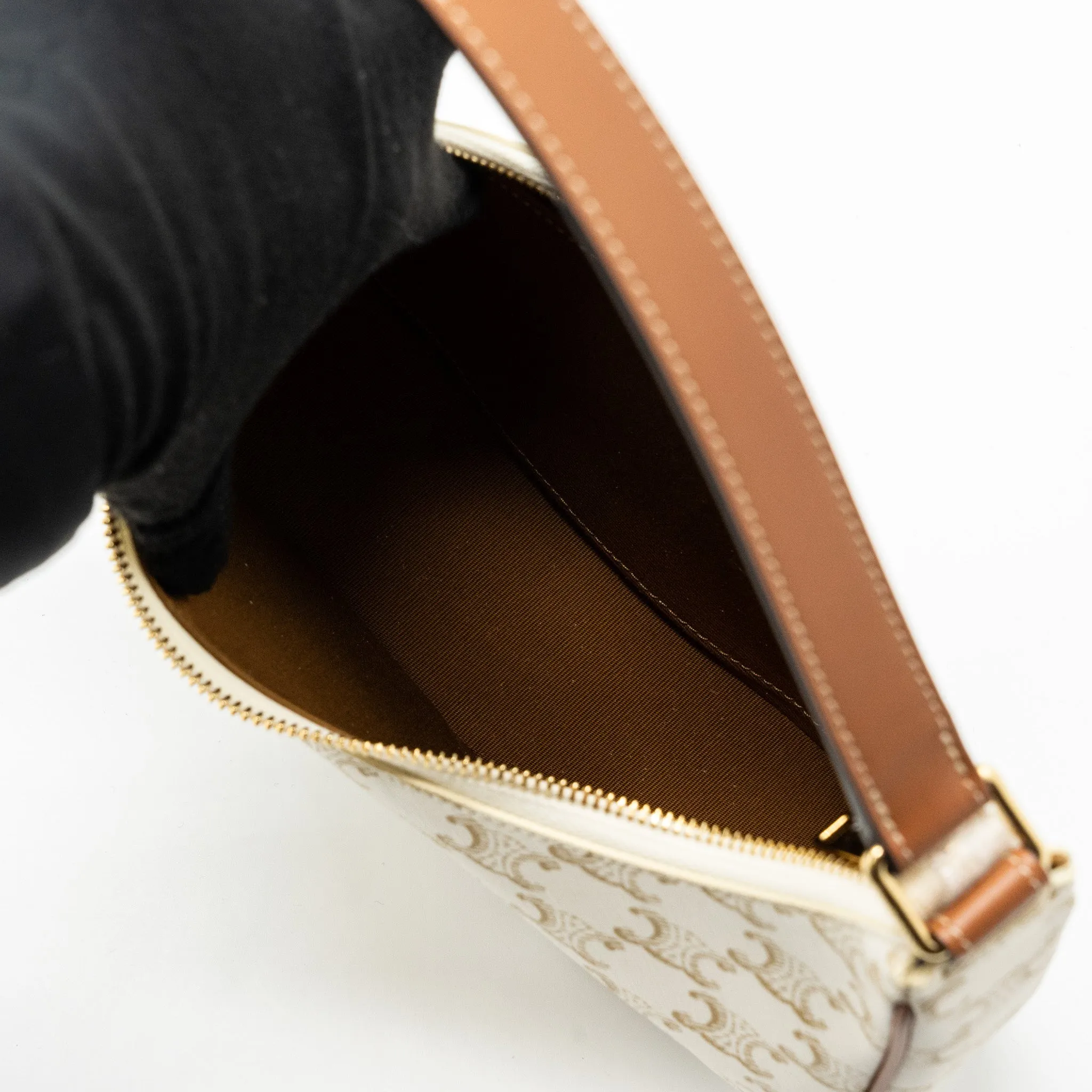 Celine Ava Bag Triomphe Canvas/ Calfskin White