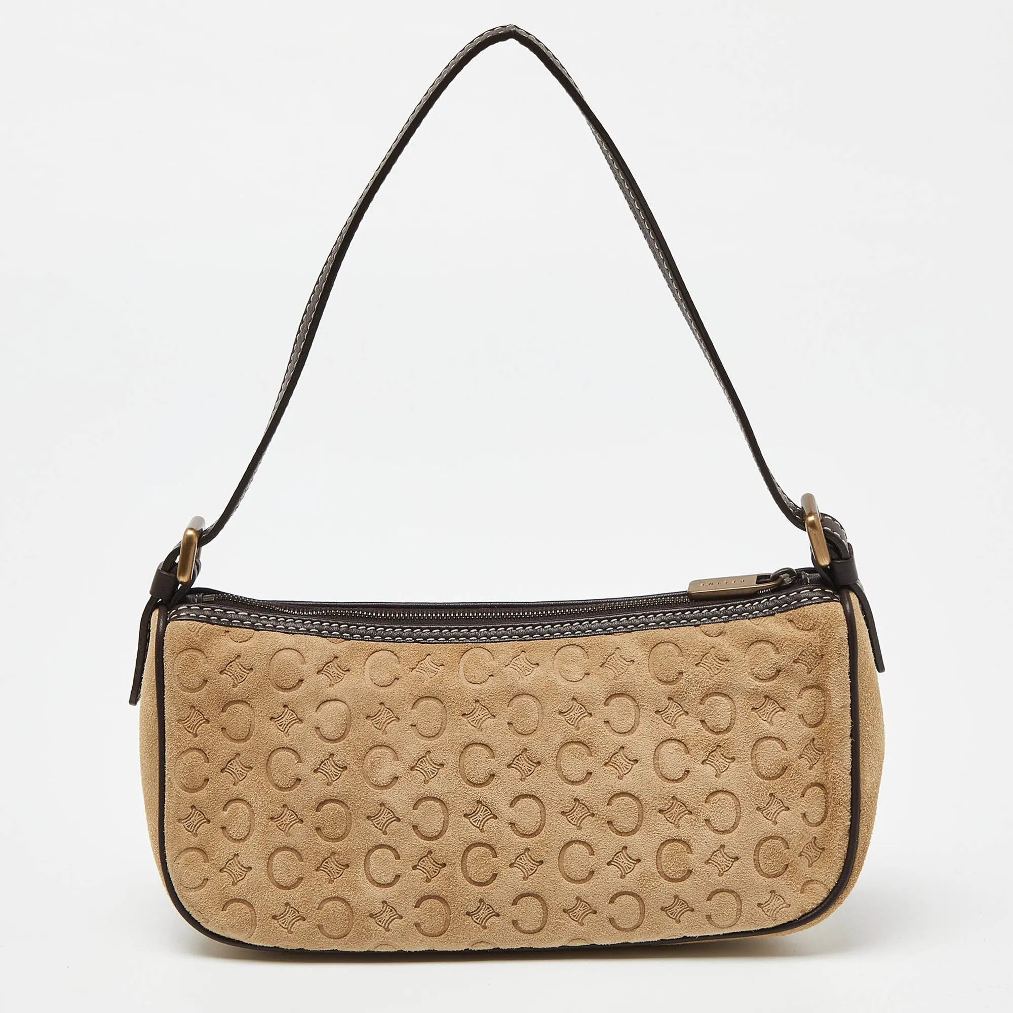 CELINE Beige/Brown  Embossed Suede Ava Bag