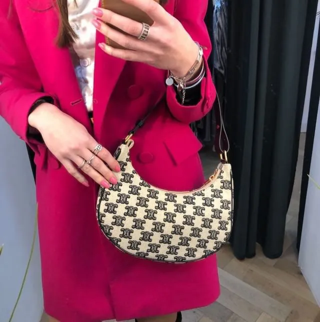Celine Monogram Canvas Ava with Triomphe Embroidery Shoulder Bag