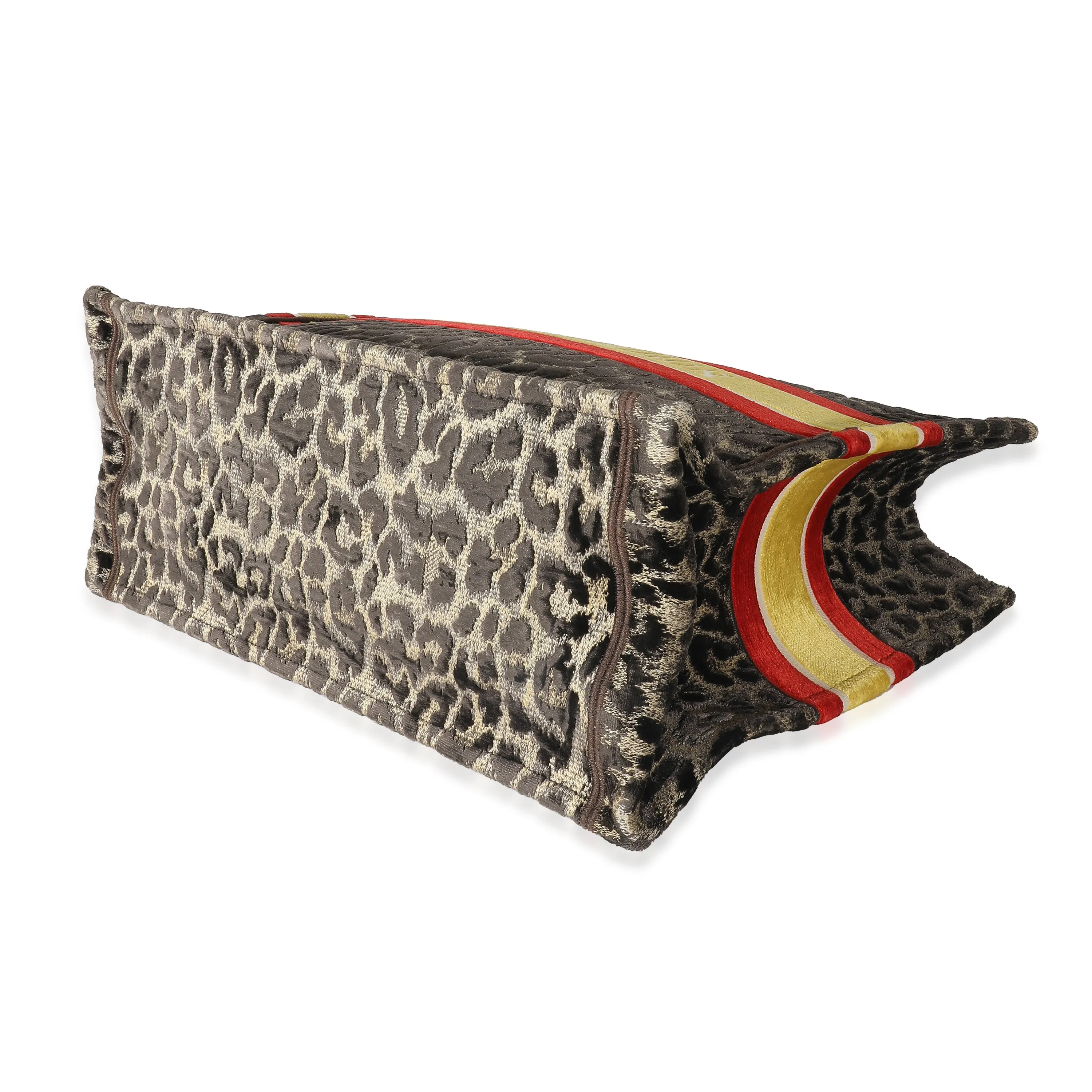 CHRISTIAN DIOR Brown Velvet Mizza Leopard Large Book Tote