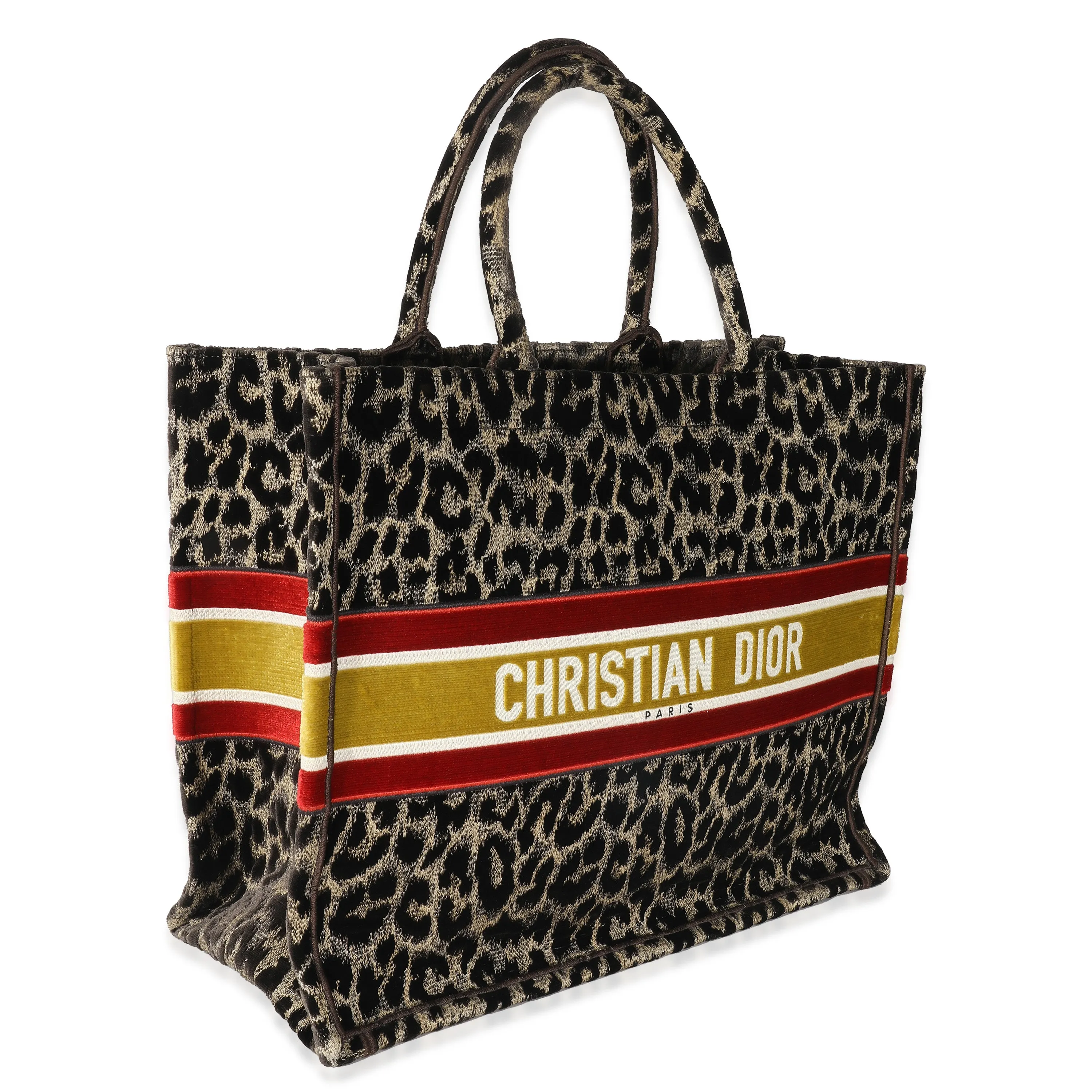 CHRISTIAN DIOR Brown Velvet Mizza Leopard Large Book Tote