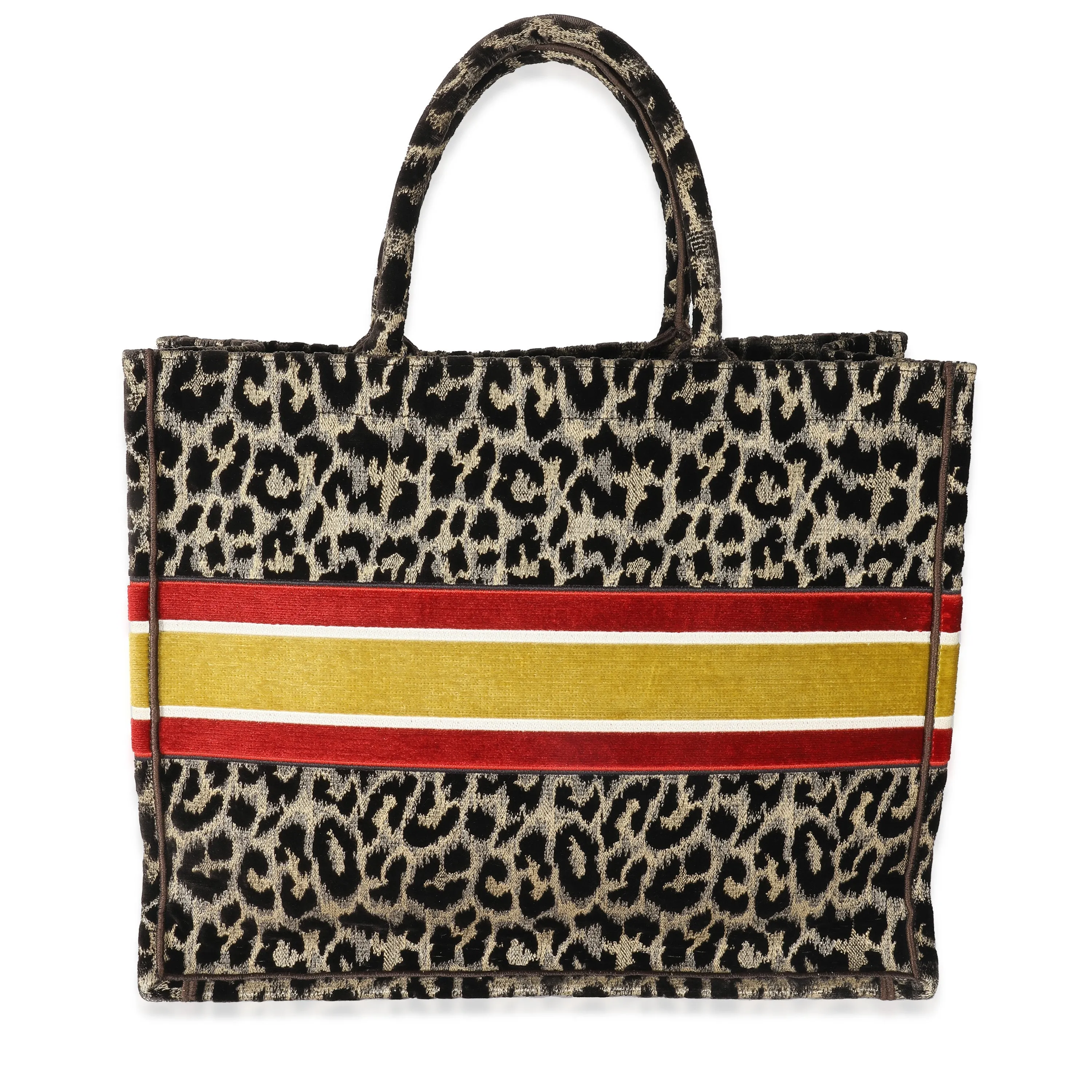 CHRISTIAN DIOR Brown Velvet Mizza Leopard Large Book Tote