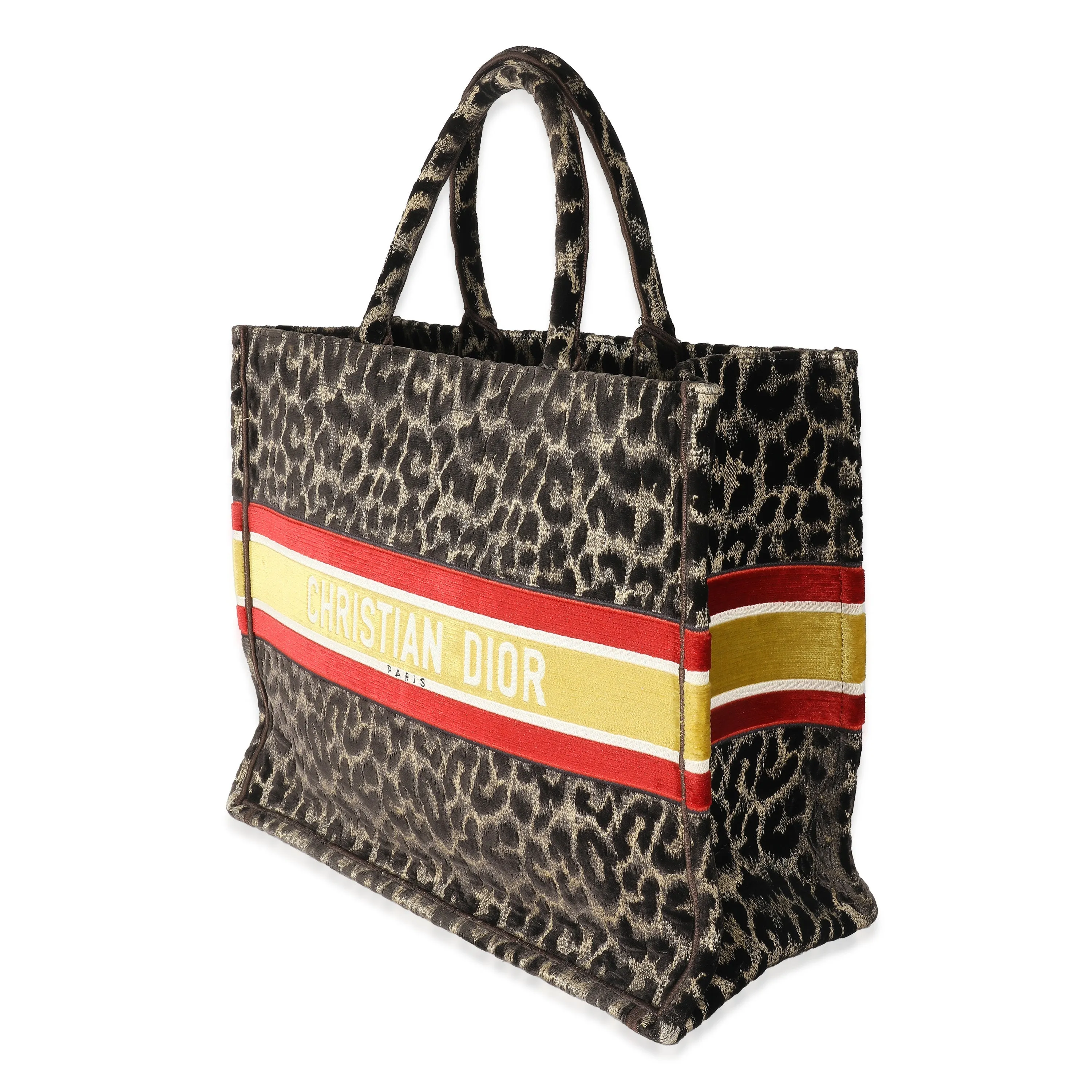 CHRISTIAN DIOR Brown Velvet Mizza Leopard Large Book Tote