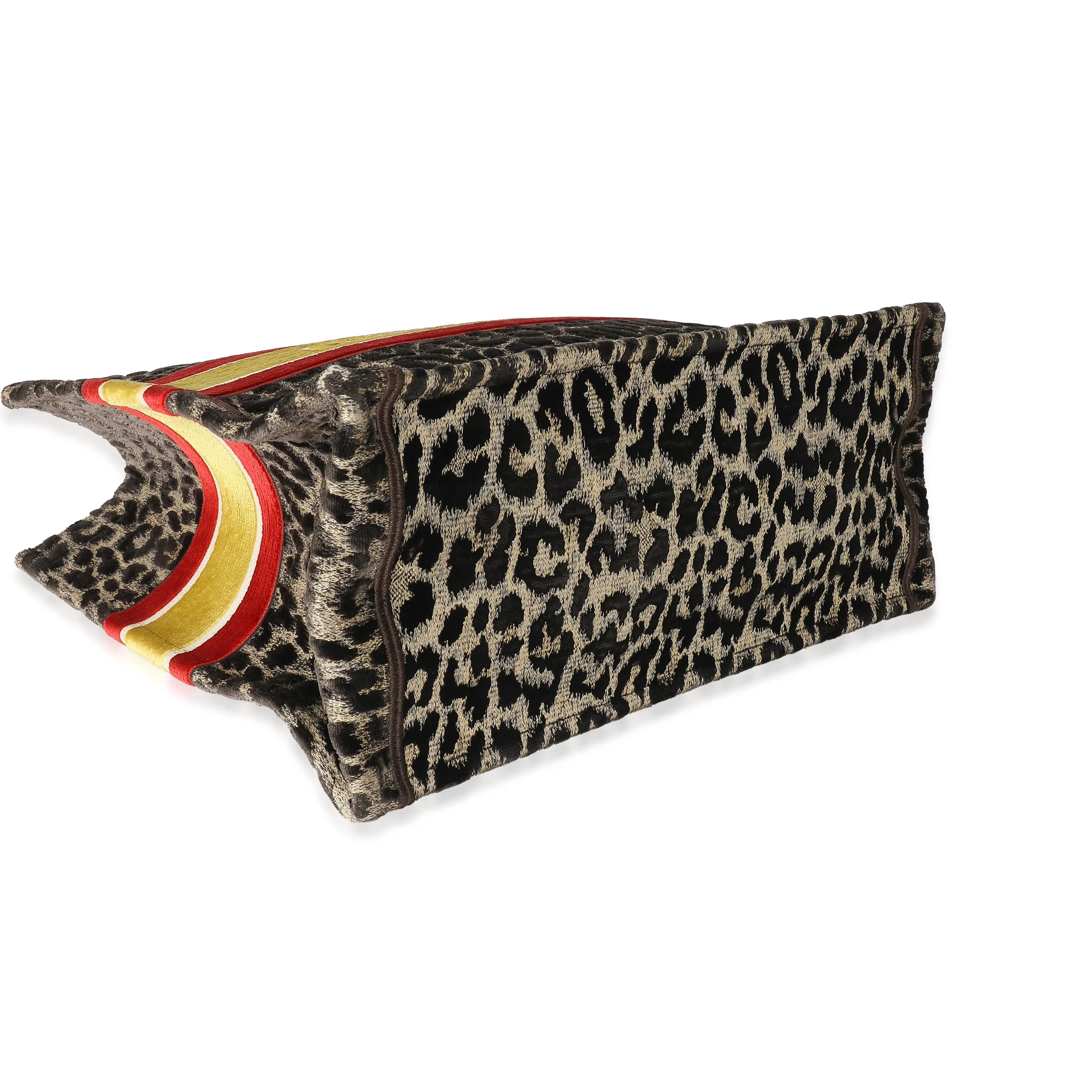 CHRISTIAN DIOR Brown Velvet Mizza Leopard Large Book Tote