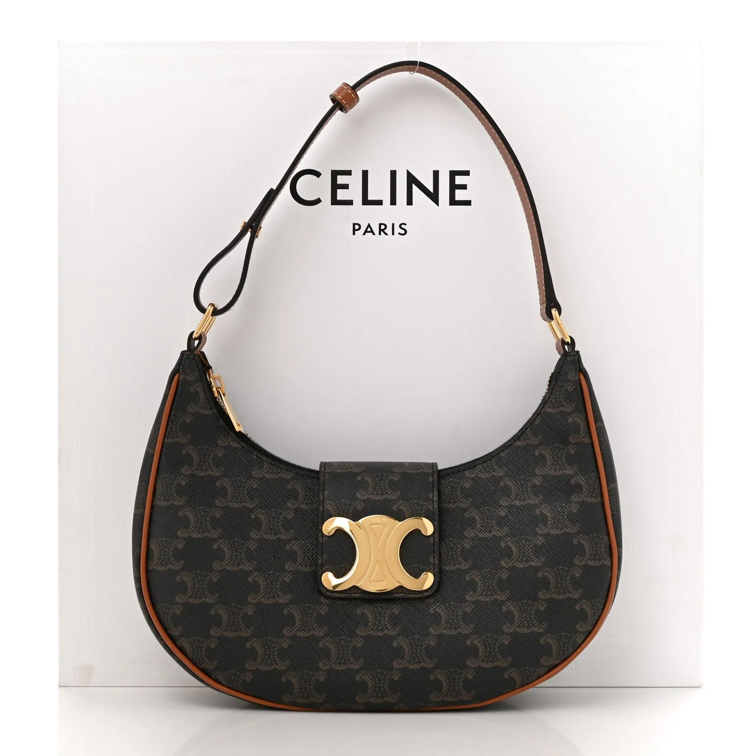 CÉLINE CALFSKIN & COATED CANVAS MEDIUM AVA TRIOMPH HOBO BAG