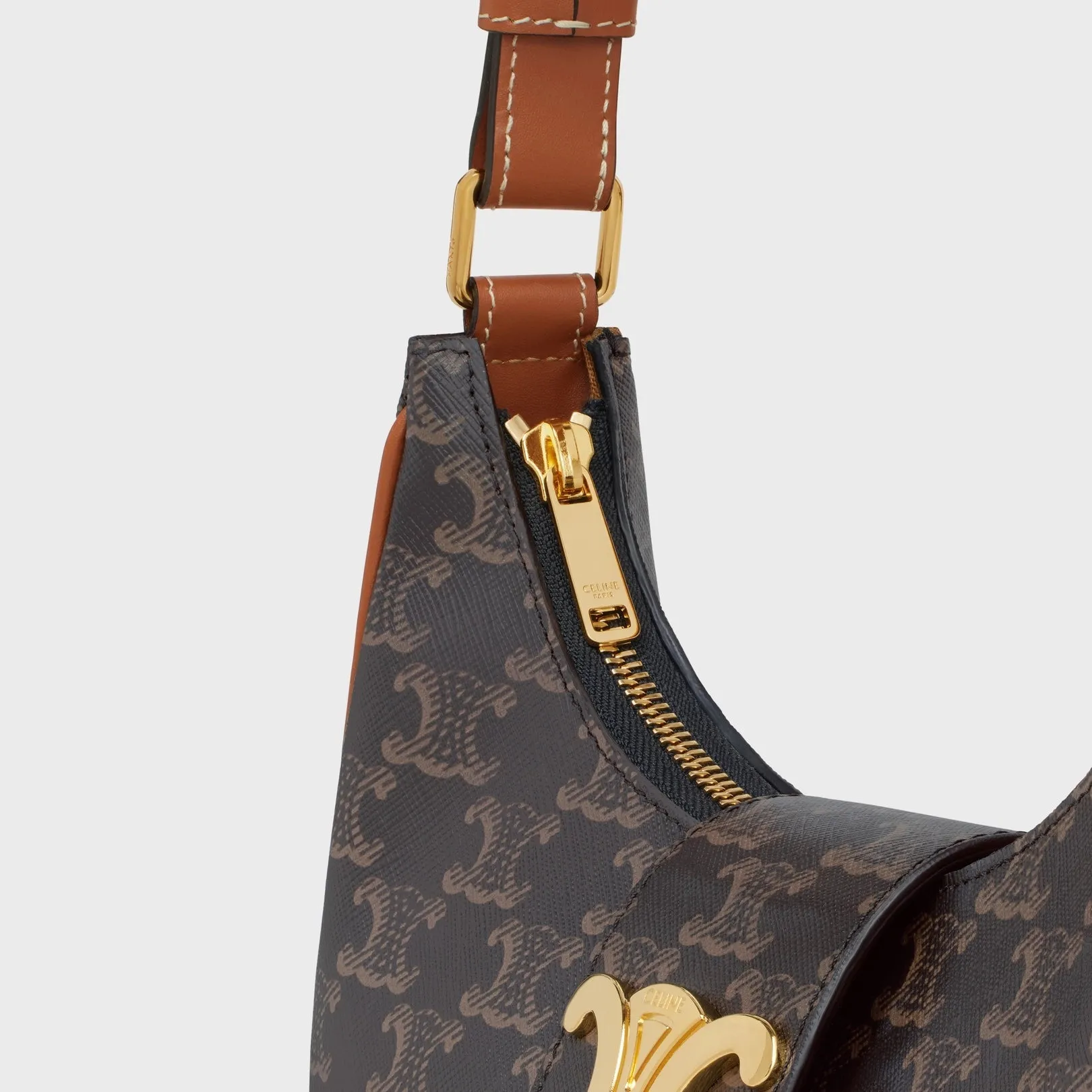 CÉLINE CALFSKIN & COATED CANVAS MEDIUM AVA TRIOMPH HOBO BAG