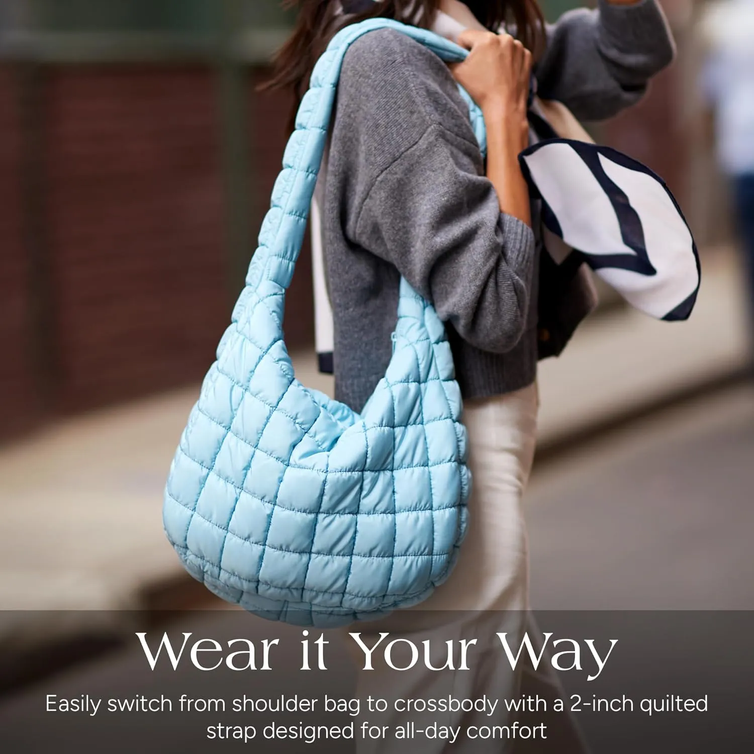 Cloud Puffer Crossbody Bag w/Strap & Zippered Compartment - Soft & Comfortable Quilted Bag for Traveling Near or Far