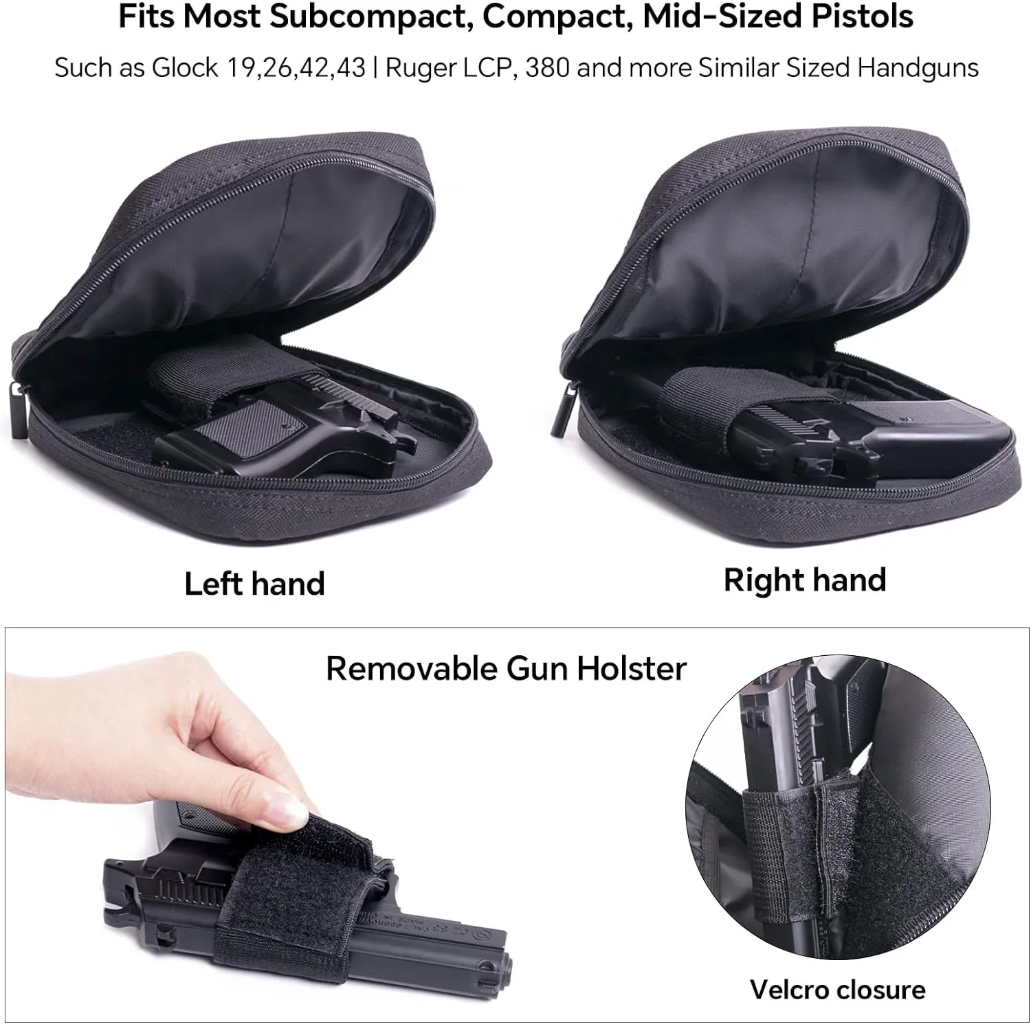 Concealed Carry Gun Pouch for Women Fanny Pack Soft Pistol Case Waist Belt Handgun Holster Bag for Mid, Compact and Sub-compact Handguns (Black)