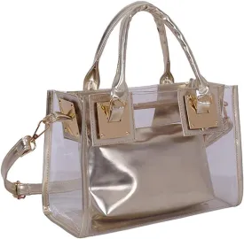 Cooba 2Pcs Handbags Purse for Women Clear Bag PVC Leather Satchel Crossbody Bag Transparent Jelly Bag Beach Shoulder Bag