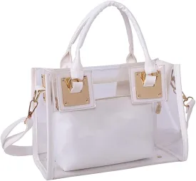 Cooba 2Pcs Handbags Purse for Women Clear Bag PVC Leather Satchel Crossbody Bag Transparent Jelly Bag Beach Shoulder Bag