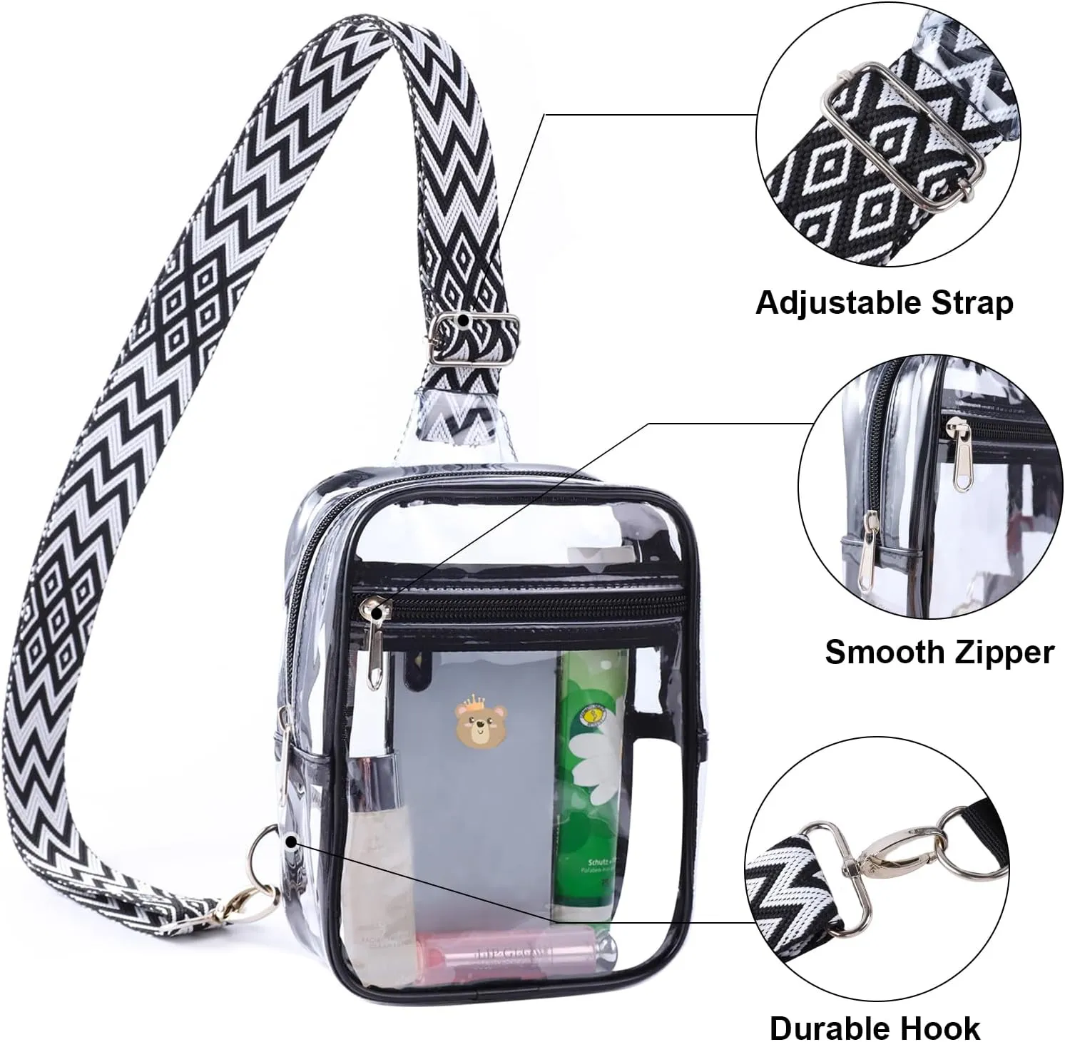 COVAX Clear Sling Bag, Clear Bag Stadium Approved for Concerts, Sports Events