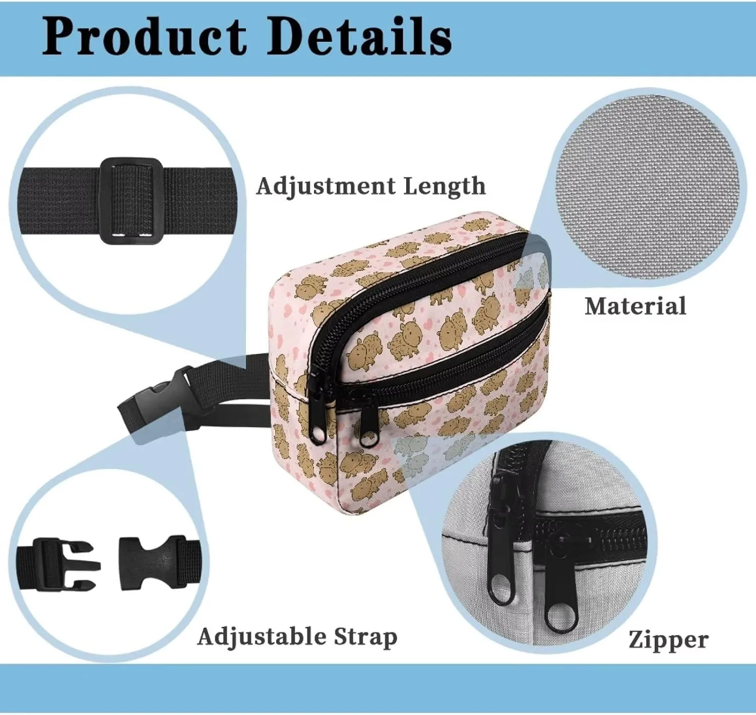 Cozeyat Capybara Kids Waist Fanny Pack for Toddler Girls Small Crossbody Purse Waist Pouch Belt Bag for Running Hiking Cycling