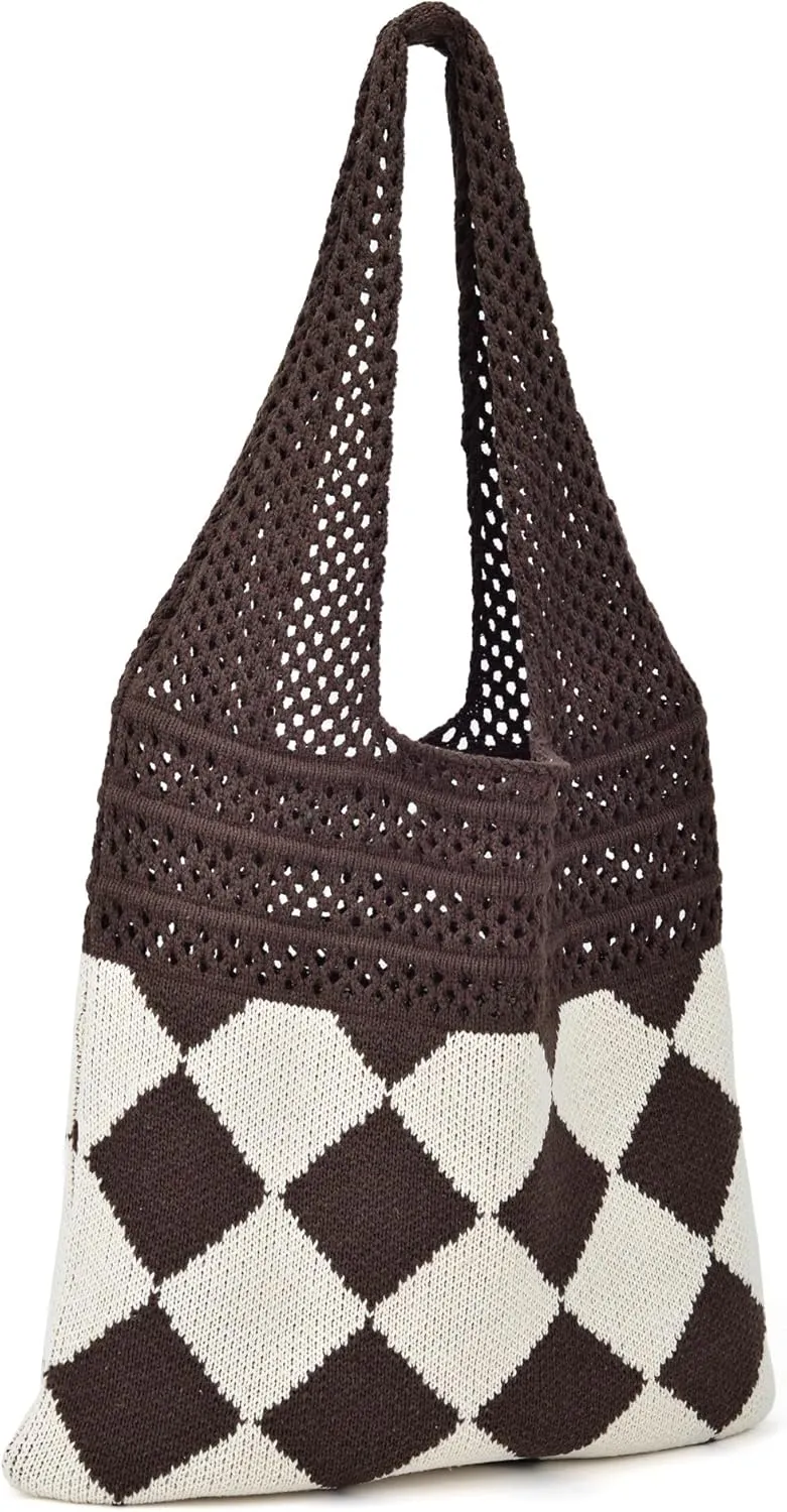 Crochet Tote Bag for Women Summer Beach Woven Bag Knit Shoulder Handbags Aesthetic Large Boho Bag