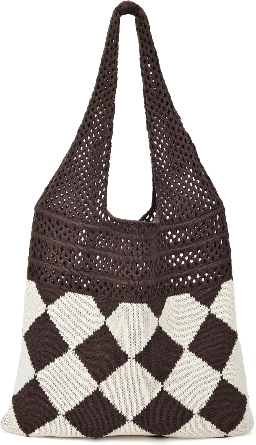 Crochet Tote Bag for Women Summer Beach Woven Bag Knit Shoulder Handbags Aesthetic Large Boho Bag