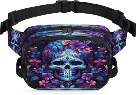 Crossbody Fanny Pack for Women Men Sugar Skull Waist Bag Belt Bag for Travel Hiking Running