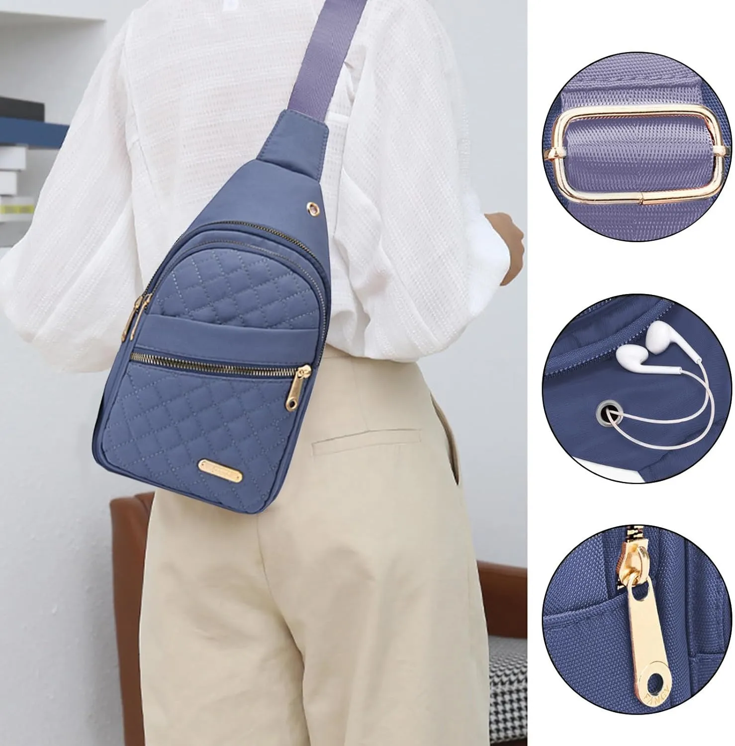 Crossbody Sling Bag for Women, Large Capacity Shoulder Bag with Data Hole, for Hiking, Camping, Cycling