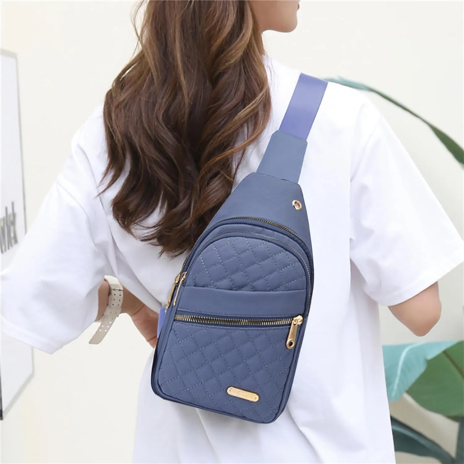Crossbody Sling Bag for Women, Large Capacity Shoulder Bag with Data Hole, for Hiking, Camping, Cycling