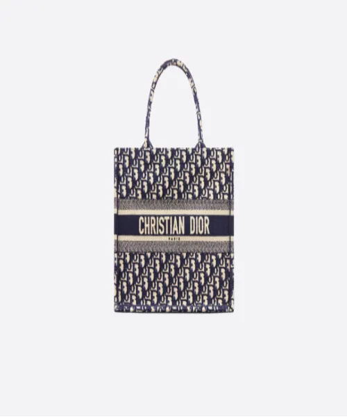 Dior Book Tote Bag In Embroidered Canvas Blue Dior Oblique