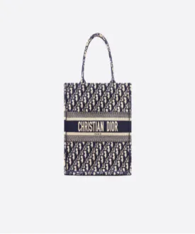 Dior Book Tote Bag In Embroidered Canvas Blue Dior Oblique