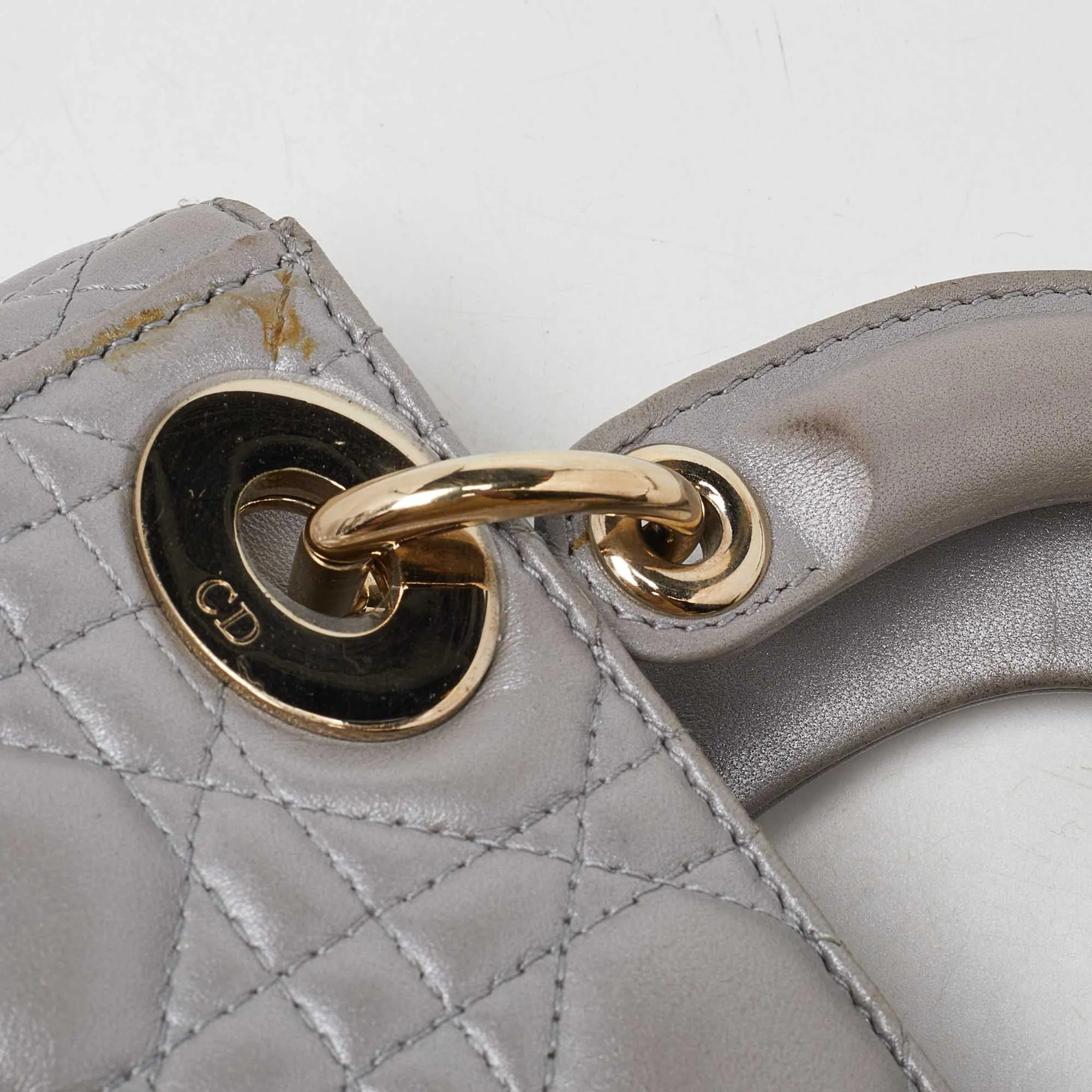 DIOR Grey Cannage Leather Mini Chain Lady  Tote
