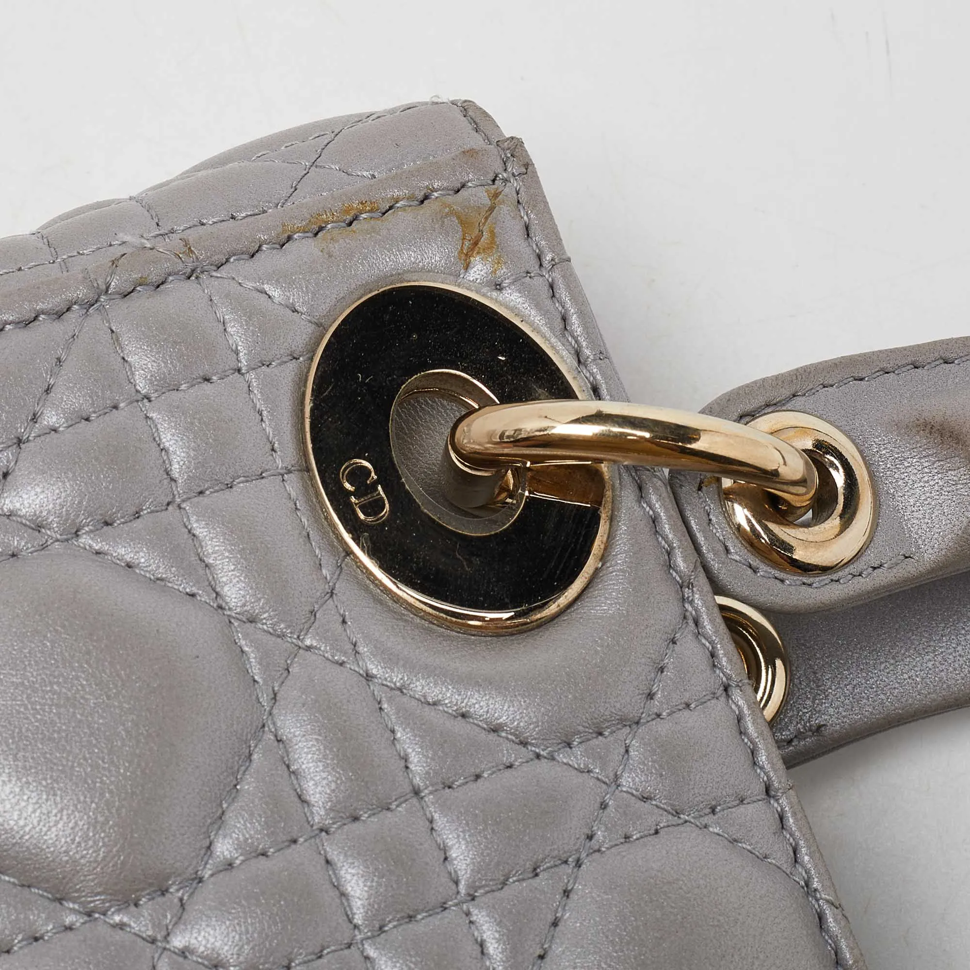 DIOR Grey Cannage Leather Mini Chain Lady  Tote
