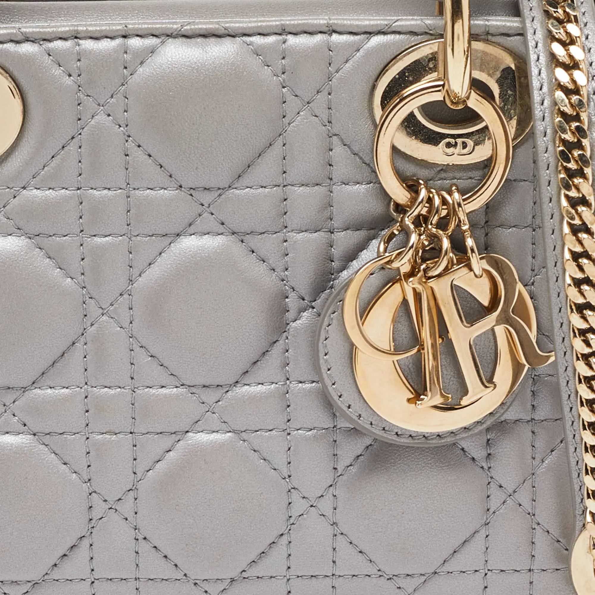 DIOR Grey Cannage Leather Mini Chain Lady  Tote
