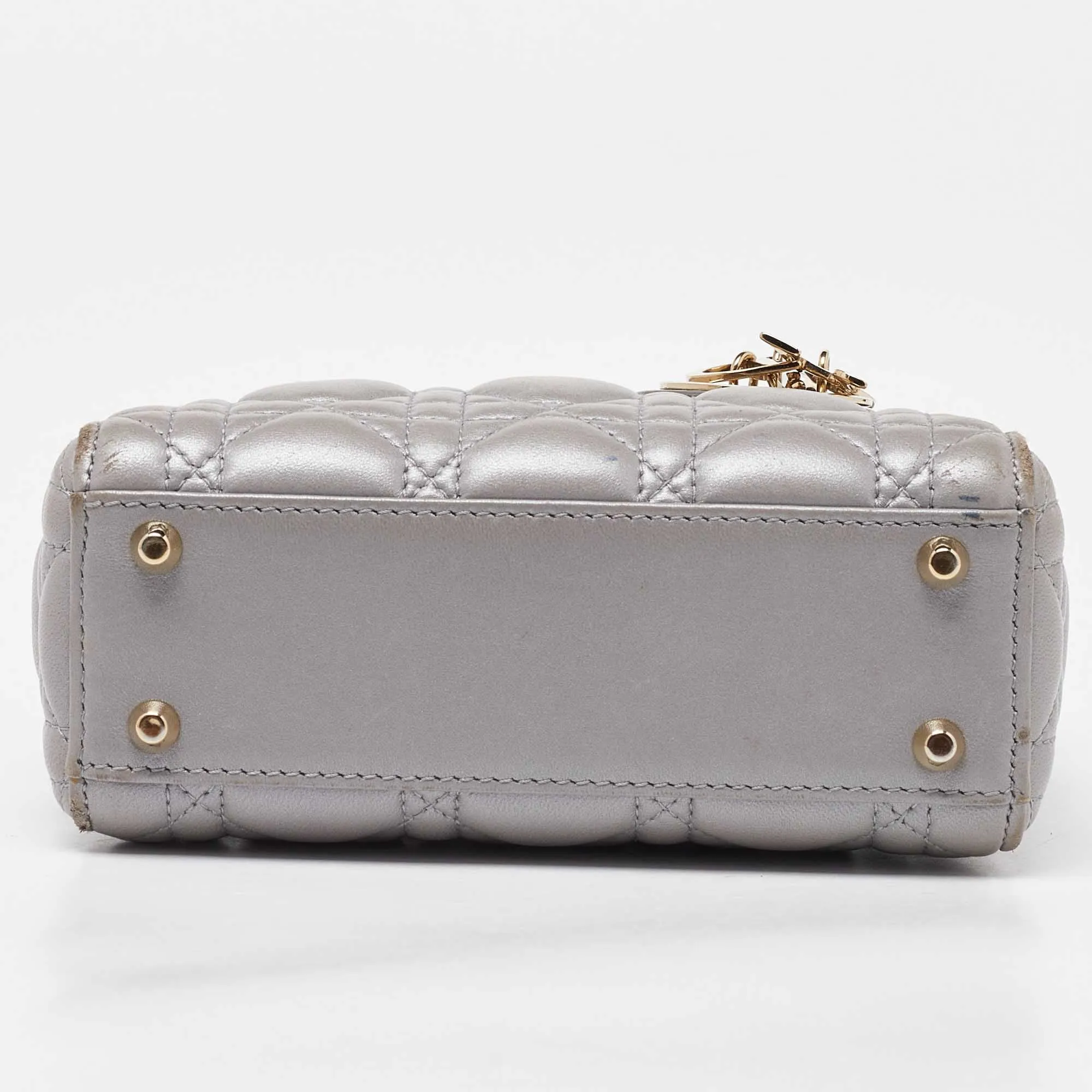DIOR Grey Cannage Leather Mini Chain Lady  Tote