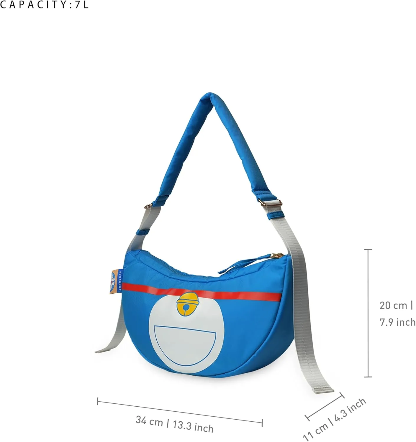 Doughnut Macaroon x Doraemon Series Travel Backpack, Shoulder Bag & Crossbody Bag - 7L, 16L, 20L - Lightweight College & Commute Backpack for Women (Azure, 7L)