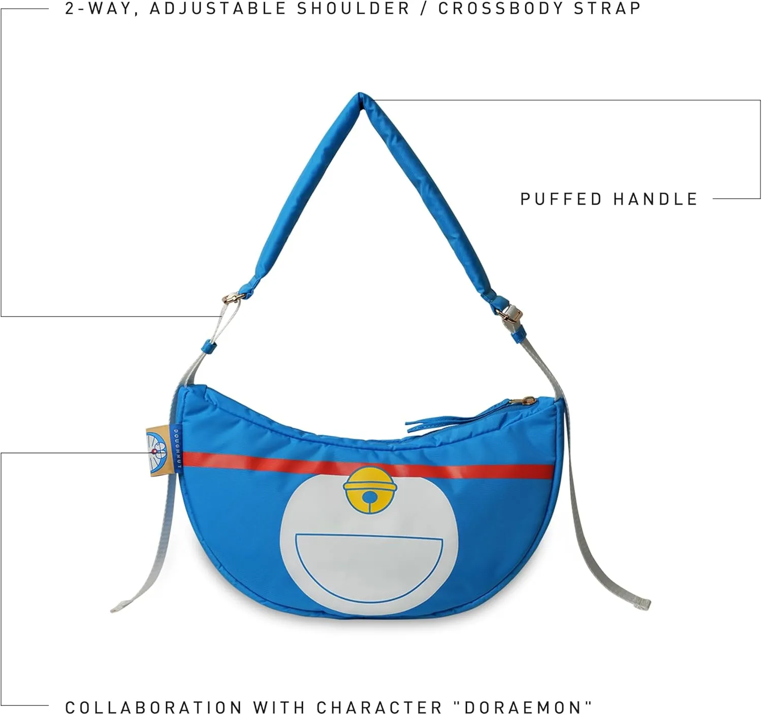 Doughnut Macaroon x Doraemon Series Travel Backpack, Shoulder Bag & Crossbody Bag - 7L, 16L, 20L - Lightweight College & Commute Backpack for Women (Azure, 7L)