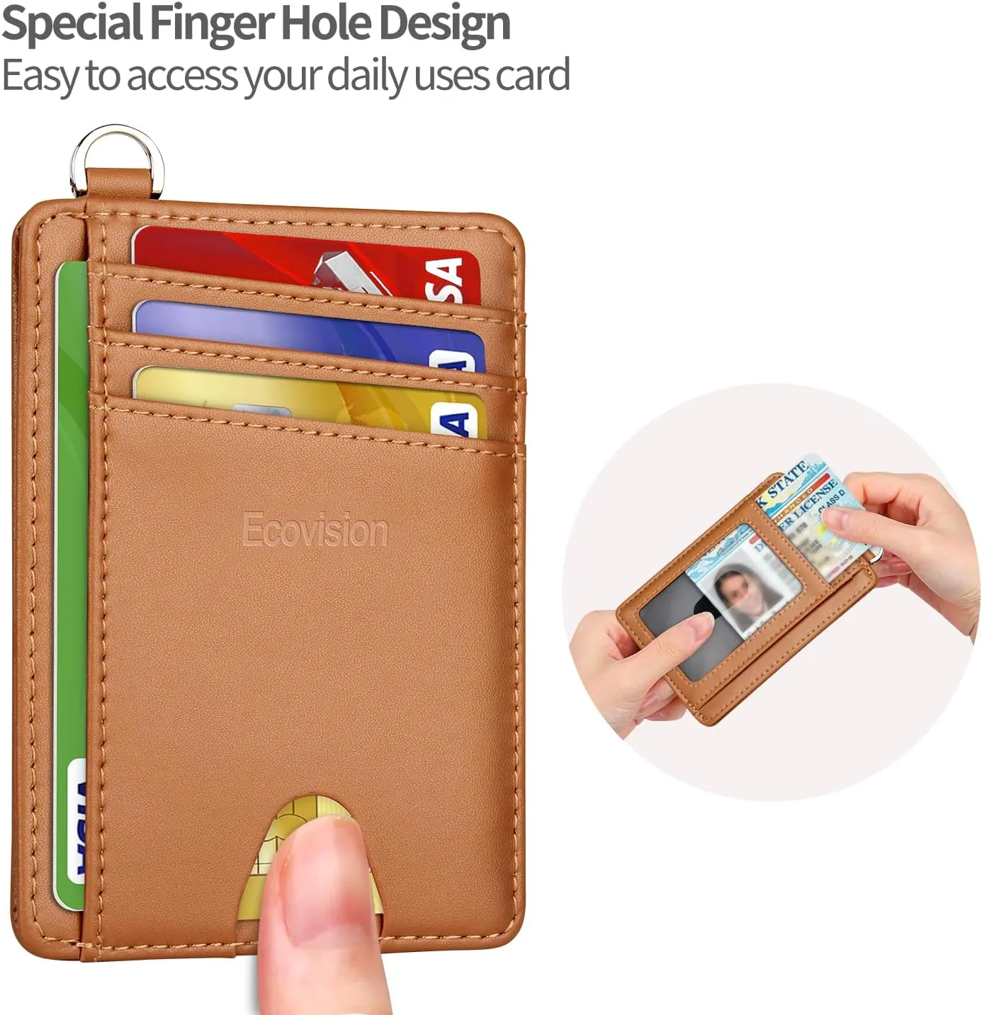EcoVision Slim Minimalist Front Pocket Wallet, RFID Blocking Credit Card Holder Wallet with Detachable D-Shackle for Men Women