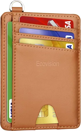 EcoVision Slim Minimalist Front Pocket Wallet, RFID Blocking Credit Card Holder Wallet with Detachable D-Shackle for Men Women