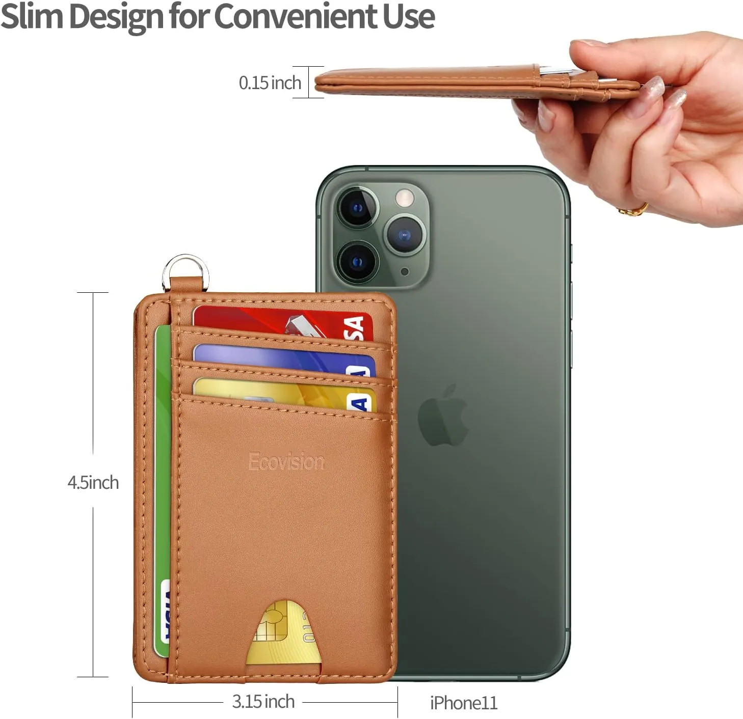 EcoVision Slim Minimalist Front Pocket Wallet, RFID Blocking Credit Card Holder Wallet with Detachable D-Shackle for Men Women