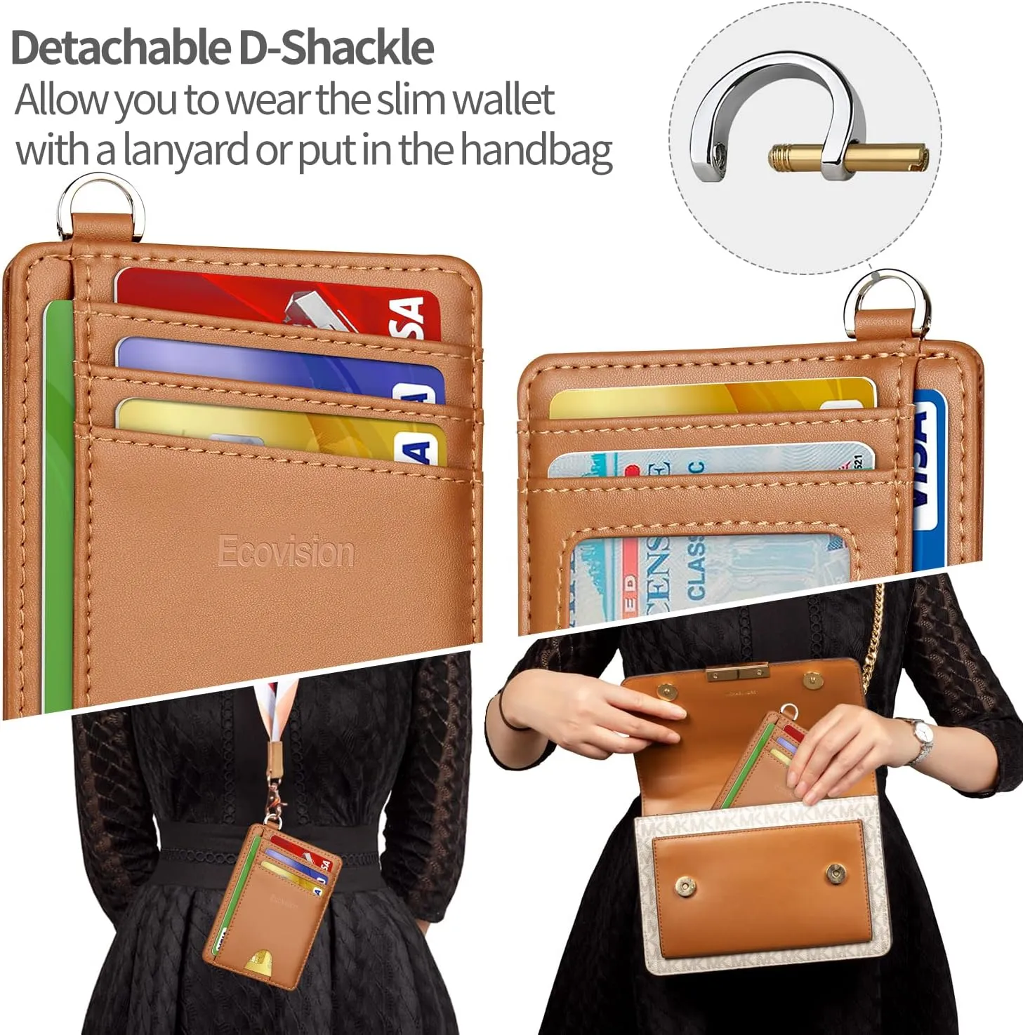 EcoVision Slim Minimalist Front Pocket Wallet, RFID Blocking Credit Card Holder Wallet with Detachable D-Shackle for Men Women