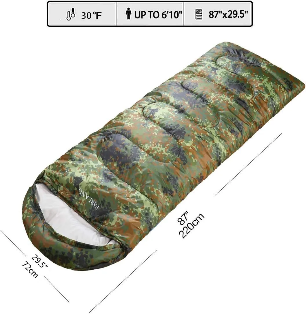 FARLAND Sleeping Bags 30 for Adults Teens Kids with Compression Sack Portable and Lightweight for 3-4 Season Camping, Hiking,Waterproof, Backpacking and Outdoors