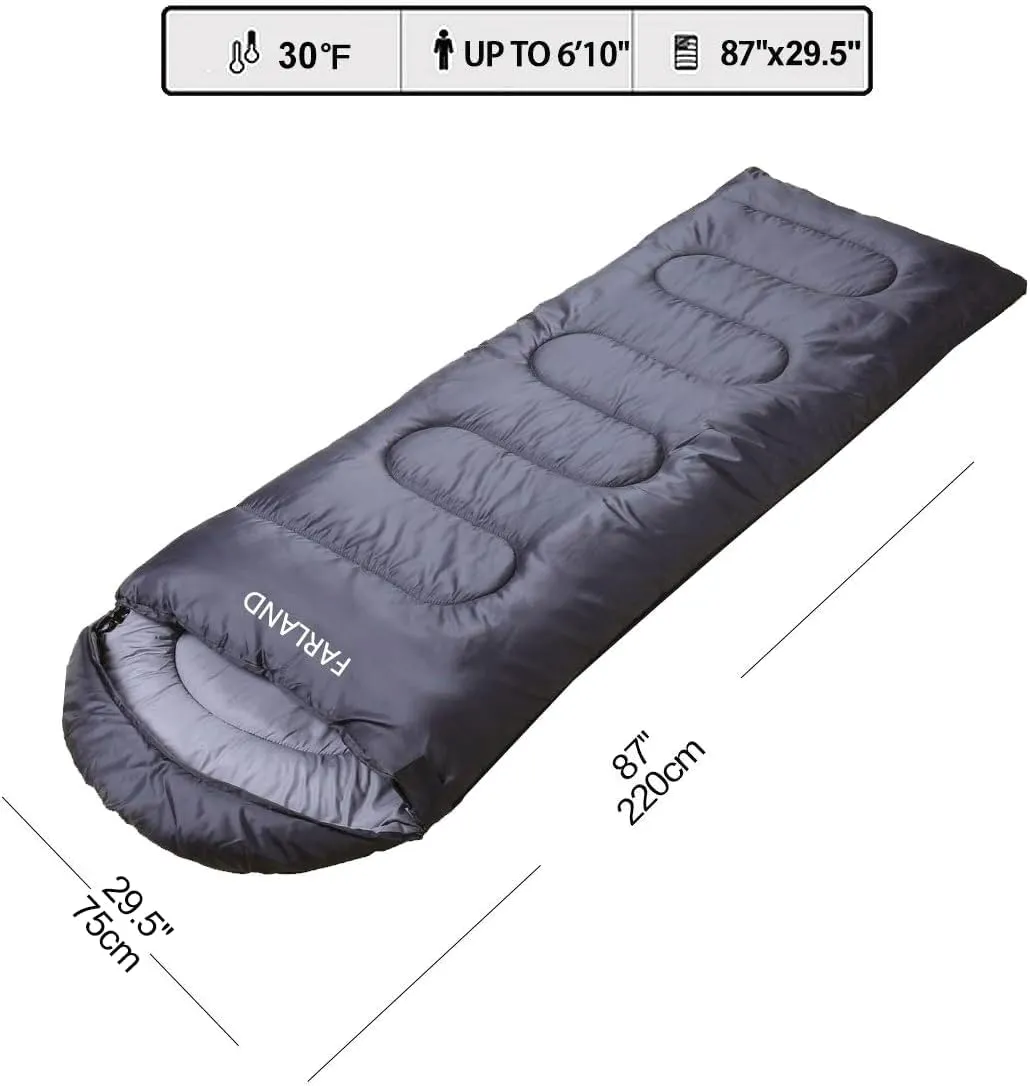 FARLAND Sleeping Bags 30 for Adults Teens Kids with Compression Sack Portable and Lightweight for 3-4 Season Camping, Hiking,Waterproof, Backpacking and Outdoors