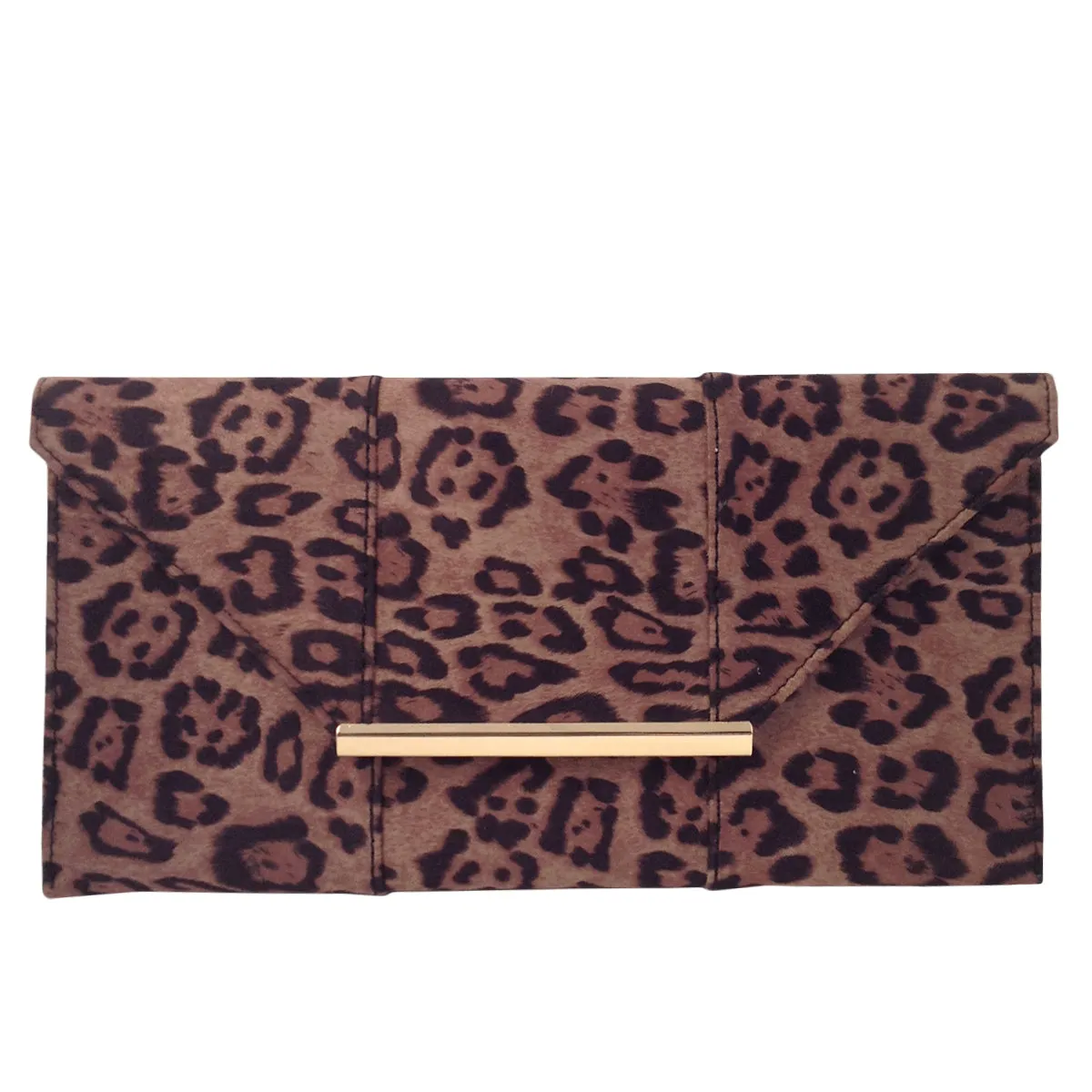 Faux Suede Flat Leopard Envelope Clutch